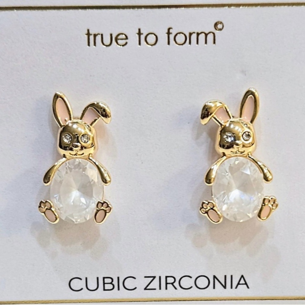 TRUE TO FORM SET Easter Bunny Rabbit Crackle CZ Matching Earrings & Necklace NWT - Picture 2 of 7